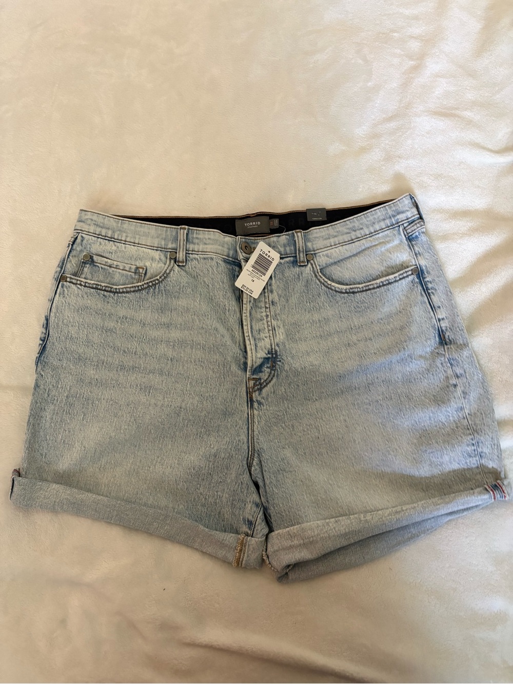 torrid Light Blue High-Rise Rolled Cuff Denim Shorts